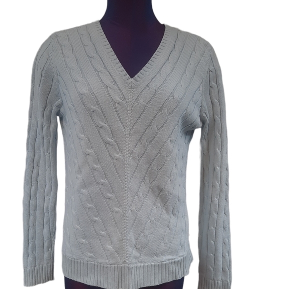 Tommy Hilfiger V-Neck Cable Knit‎ Sweater Light Blue Size Medium Women's D50 - Picture 1 of 12